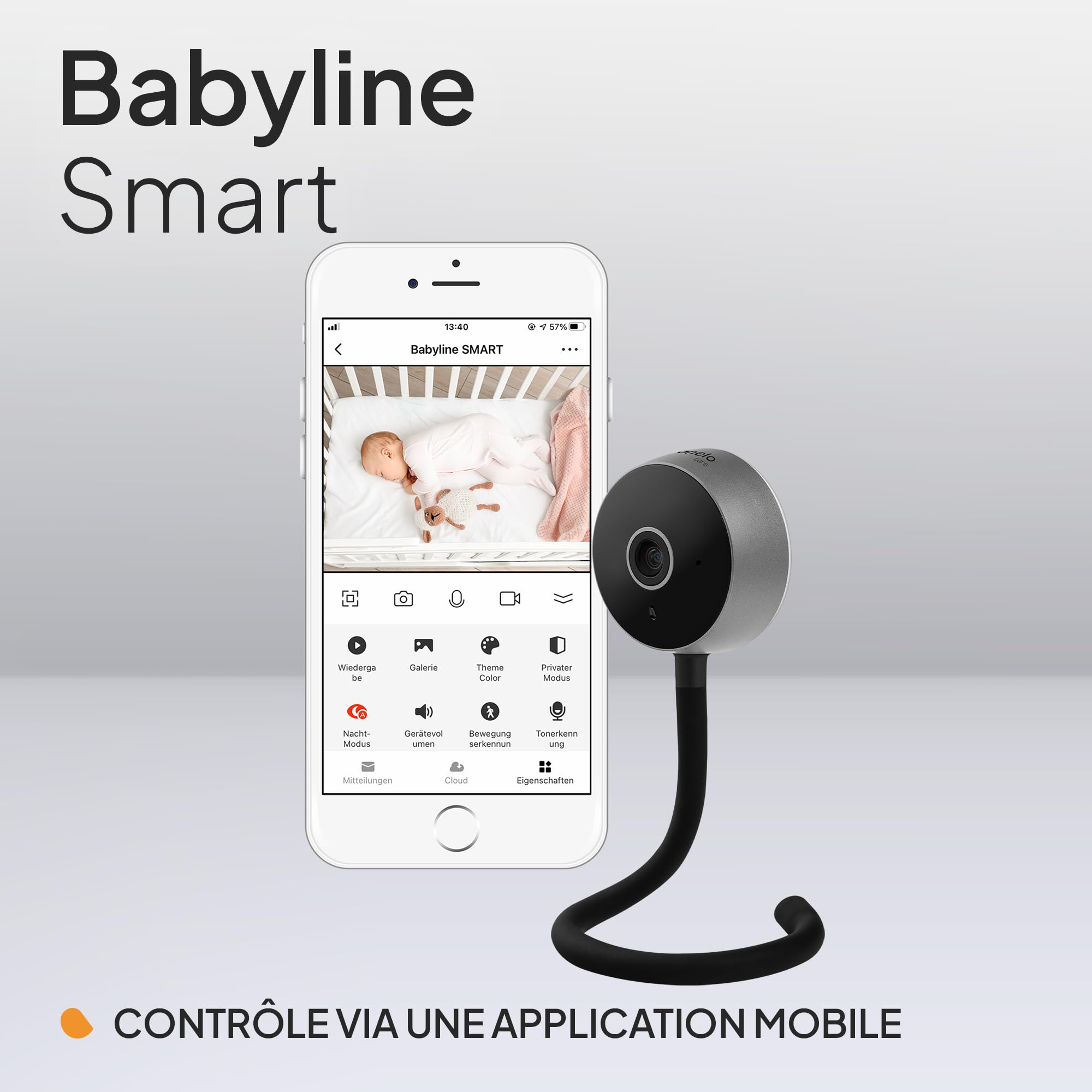 lionelo Care Babyline Smart babyphone Smartphone Intelligent, Camera Bebe WiFi, Application Mobile, détection de Mouvement et de Son, visibilité dans l'obscurité (White) (Black)