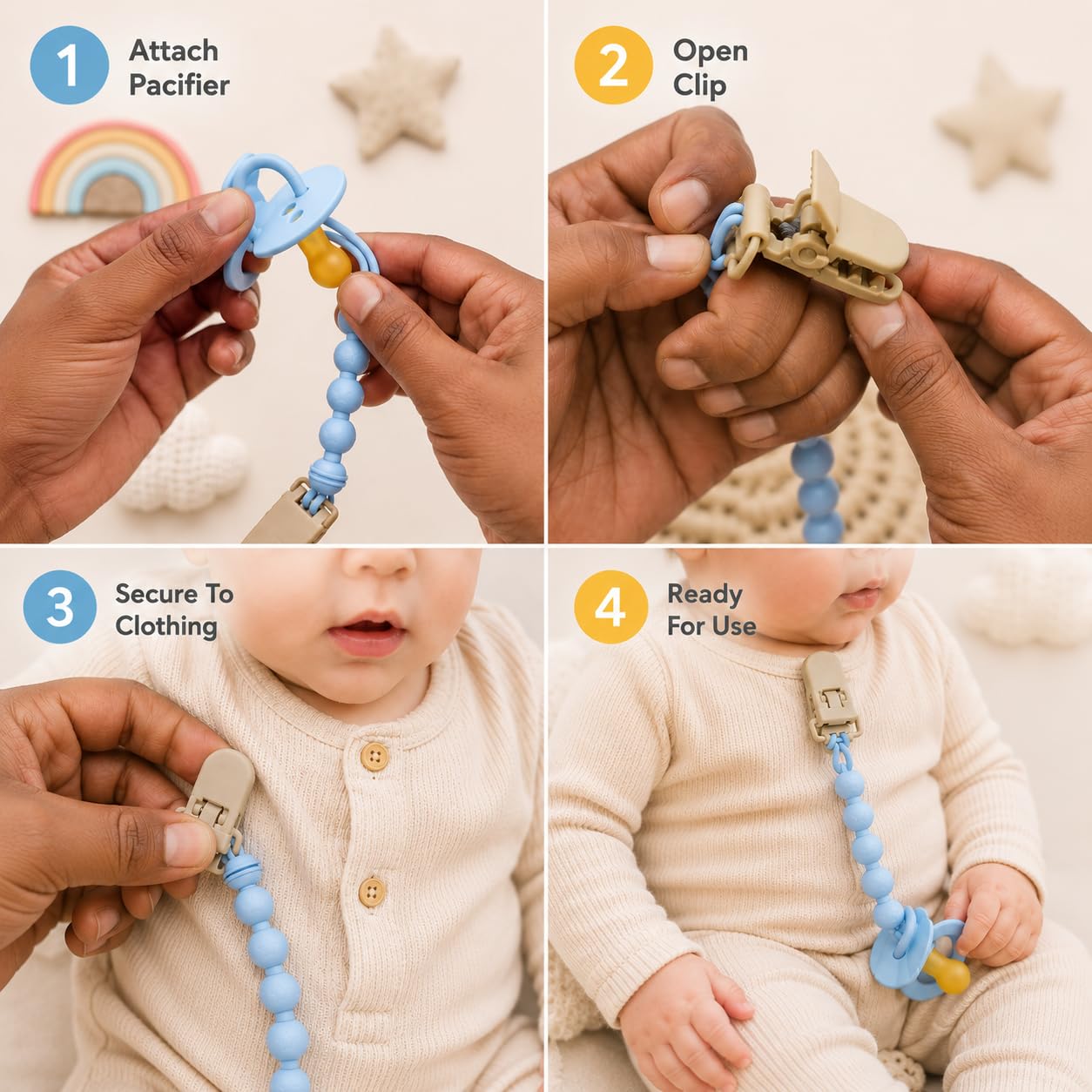 Pacifier Clip Chain Set - Keep Pacifiers Safe & Secure -6