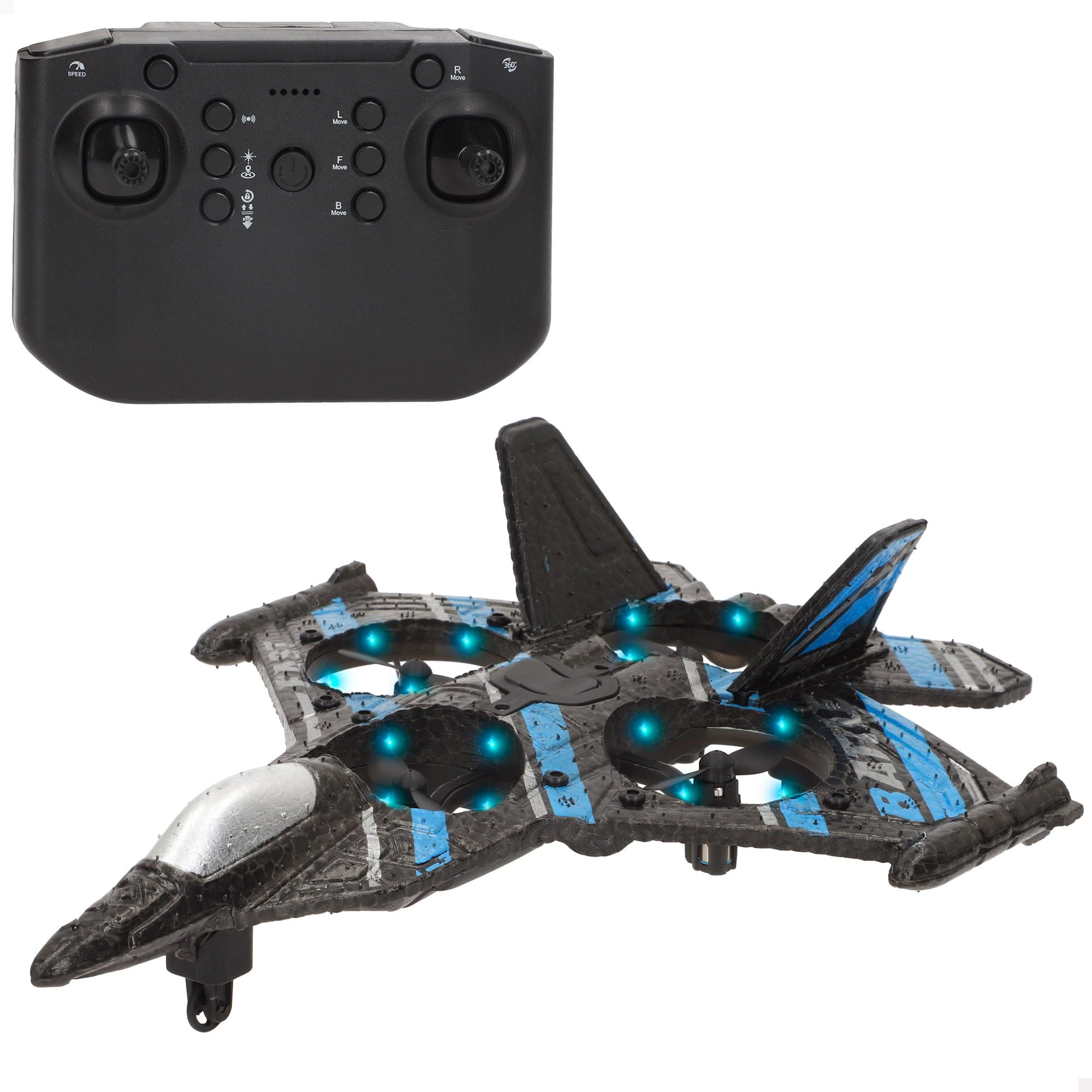 COLORBABY Speed & Go Dron avión de combate teledirigido, luces LED, 50-60 metros, Ajuste dirección, 2.4 GH.z, Giro 360º, Auto despegue y aterrizaje, Aviones combate, RC, Vehículos radiocontrol (41366)