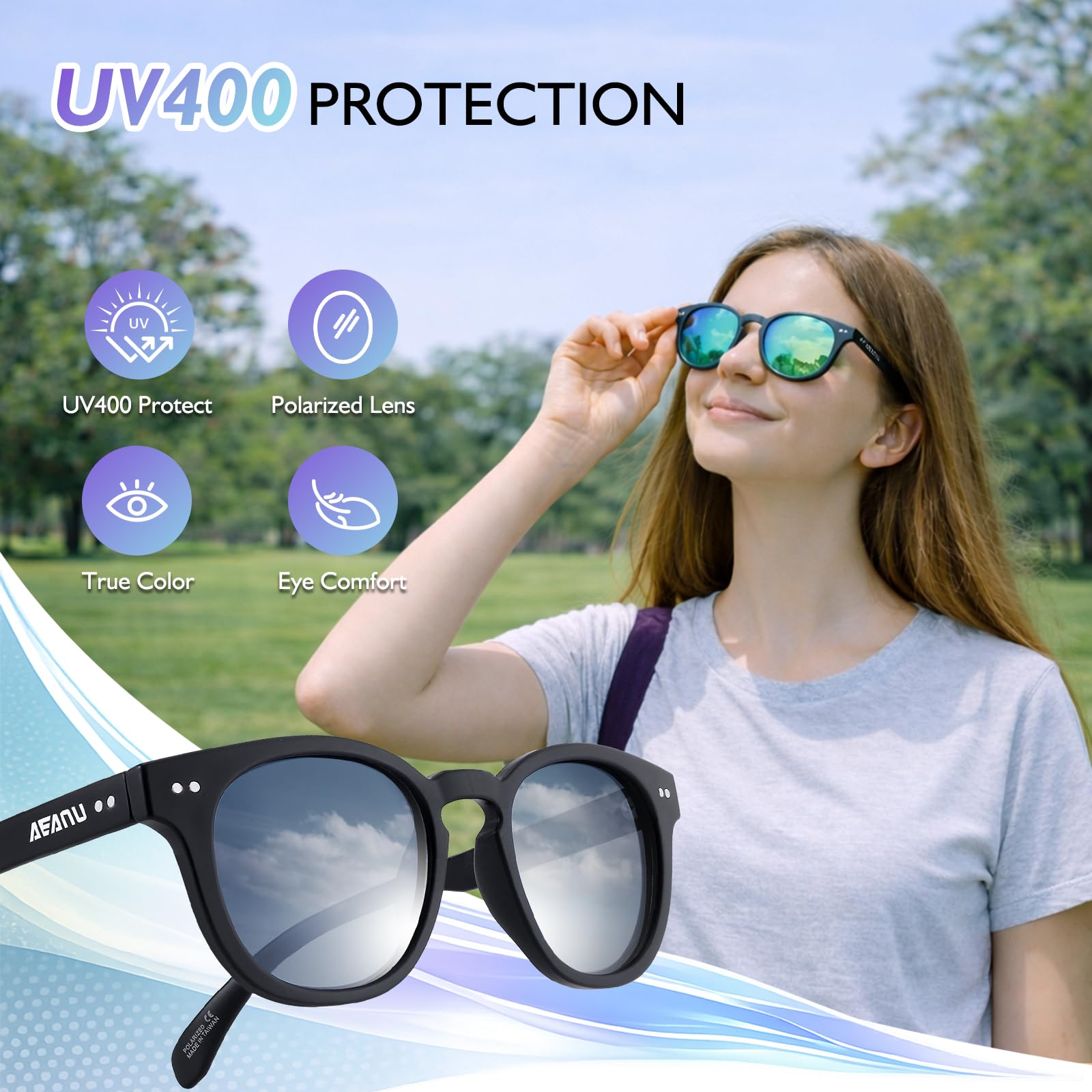 SPT122 - Lentes de sol polarizados para hombres y mujeres, lentes de sol retro con protección UV para conducir, correr, pescar, golf, verde/morado (paquete de 2)