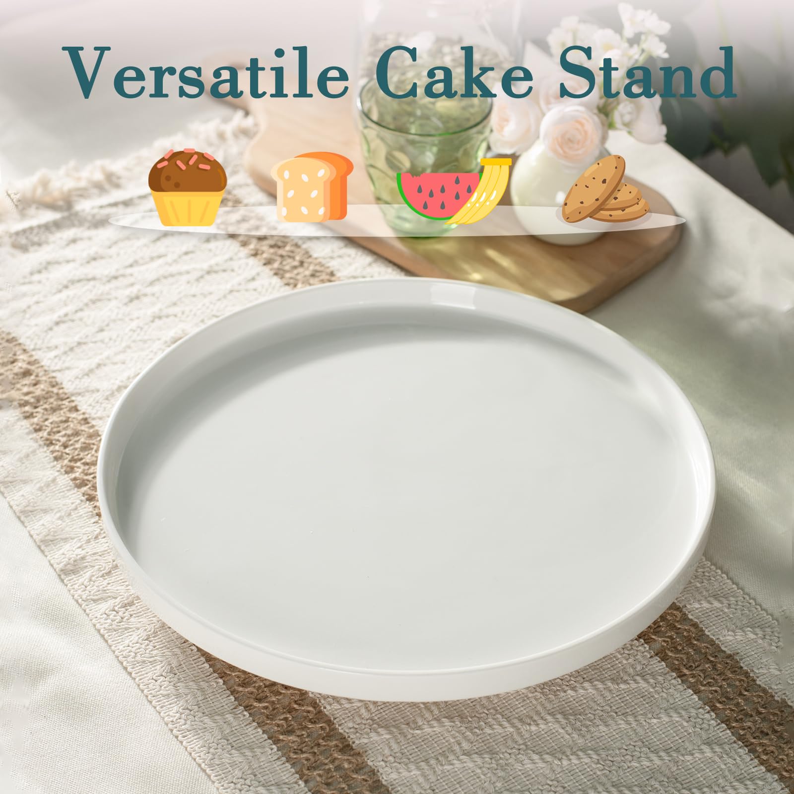 Soporte giratorio de cerámica para tartas, paquete de 2 unidades de 12.8 pulgadas, blanco, redondo, tocadiscos para decorar, soporte para cupcakes, postres, fiestas, bodas