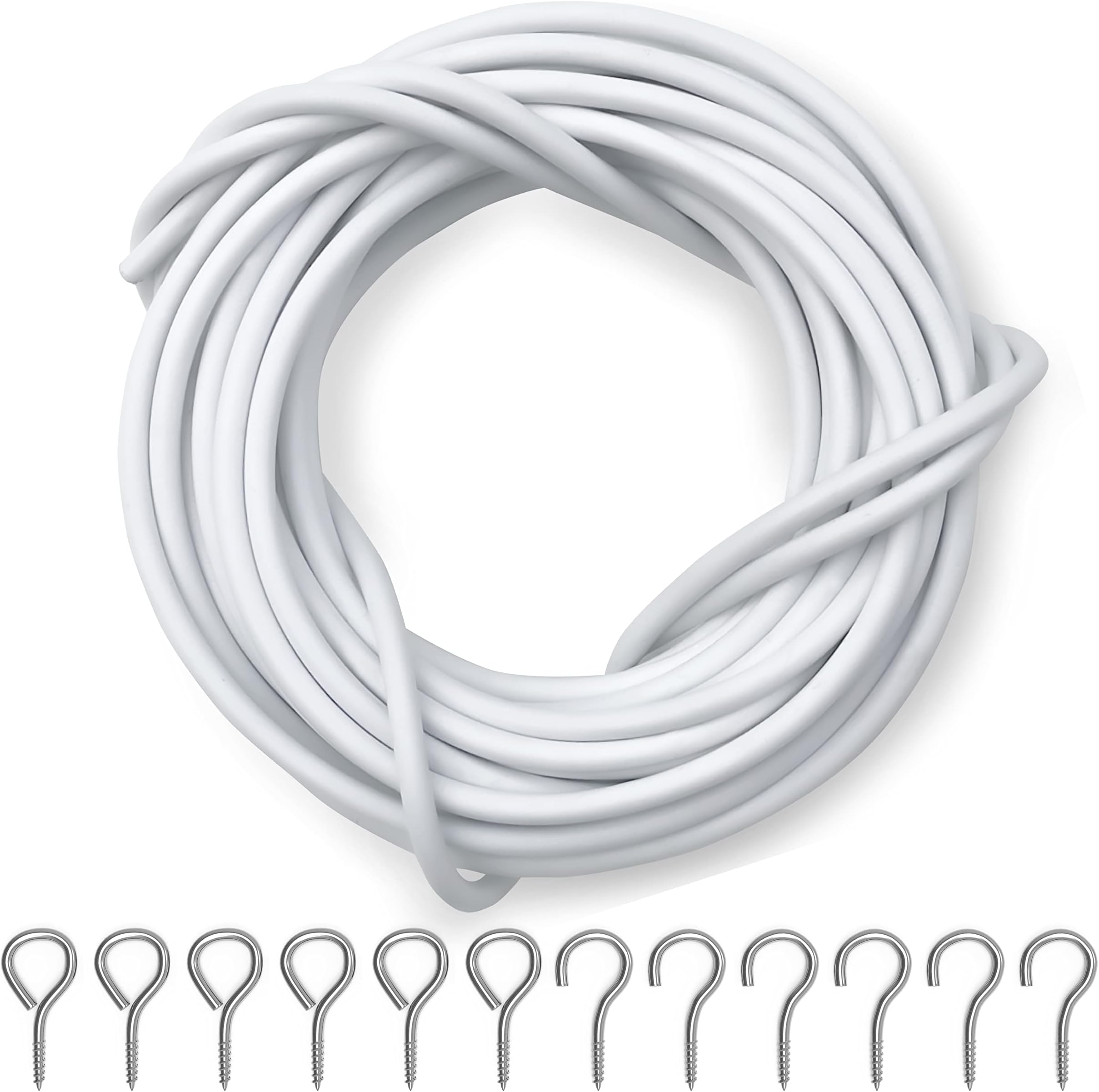 Net Curtain Wire and Hooks Set - 4 Meter Kit with 8 Eyes & 8 Hooks - Multipurpose wire for net curtains for Windows