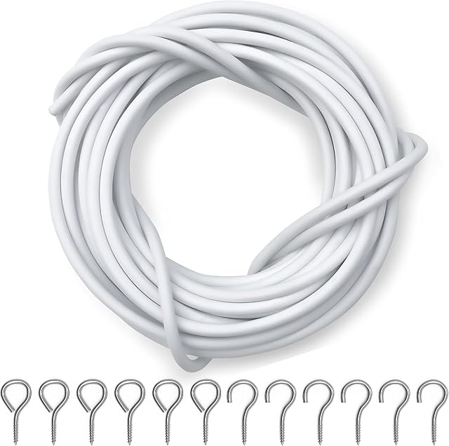 Dikots Net Curtain Wire and Hooks Set - 4M Curtain wire kit includes 8 Eyes & 8 Hooks - A Multipurpose Wire