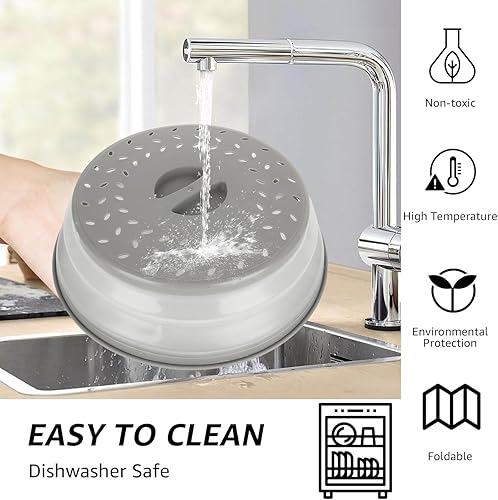 Miniatura 3 de Cubierta plegable para microondas con ventilación de vapor, apta para lavavajillas, sin BPA (gris)