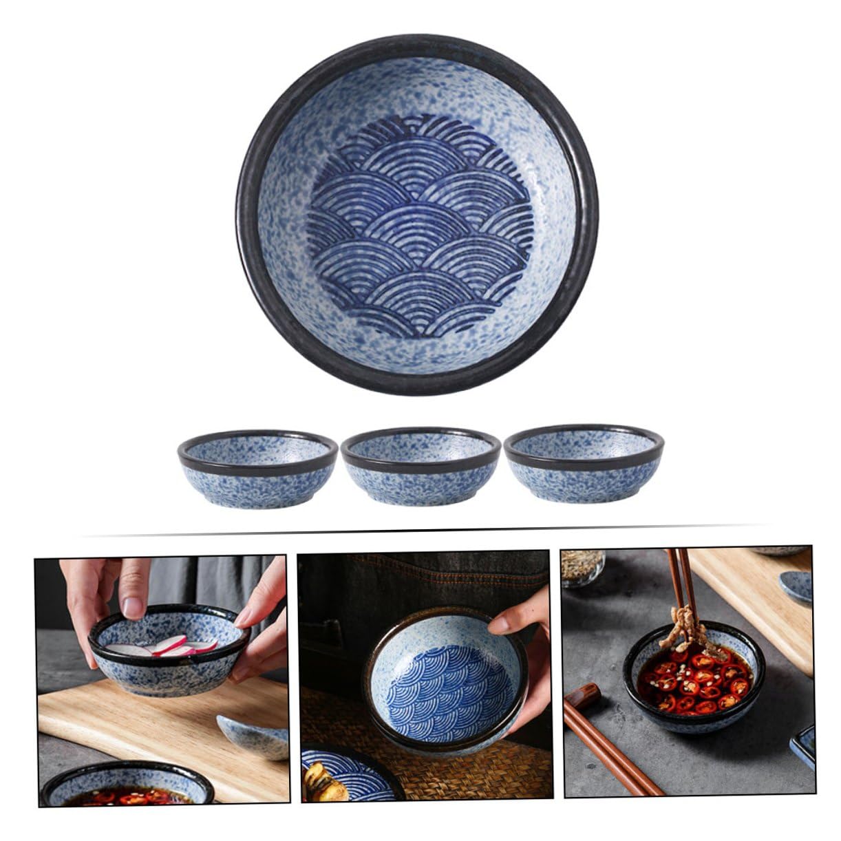 Japanische Keramik Sojasoßenschalen 4 Stück für Sushi und Dips