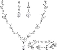 Paxuan Elegant Floral Crystal Jewelry Set for Brides & Bridesmaids - Silver White Necklace, Earrings, Bracelet Wedding Prom Party