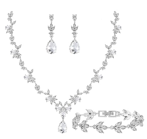 Paxuan Bridal Wedding Elegant Floral Jewelry Set for Women/Brides/Bridesmaids Crystal