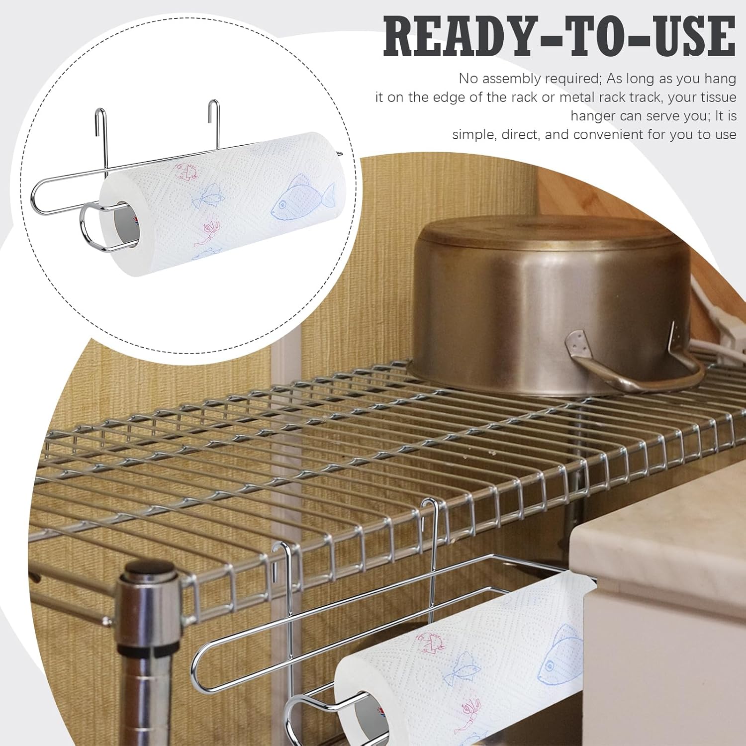 CroBlissful Paper Towel Holder for Wire Shelving 5'' D x 12'' W x 4.5'' H Hanging Paper Towel Holder Wire Shelf Accessories for Camp Dorm Laundry Room Stove Kitchen(Silver)