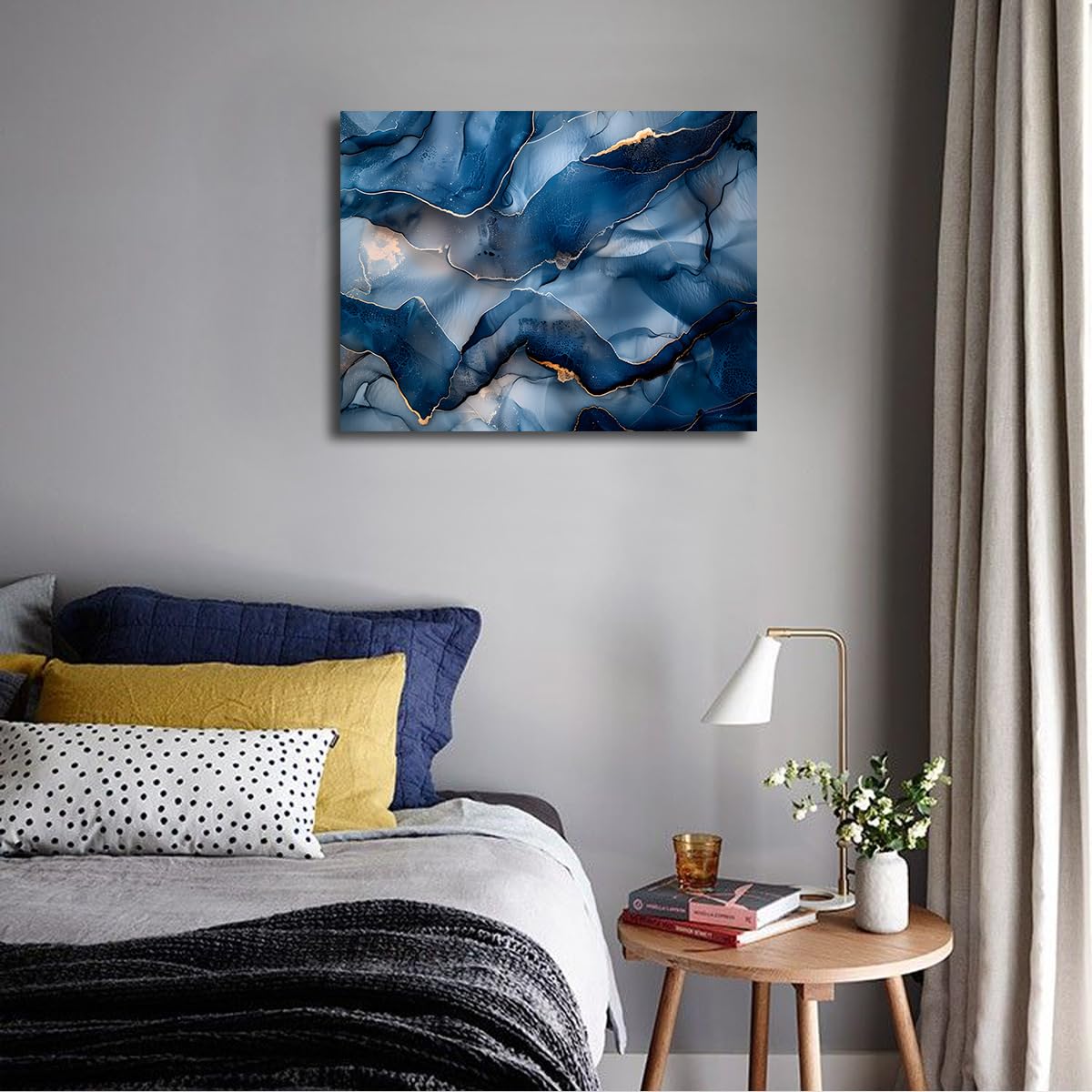 Póster Lienzo Abstracto Azul Oro Mármol Fluido 80x100cm