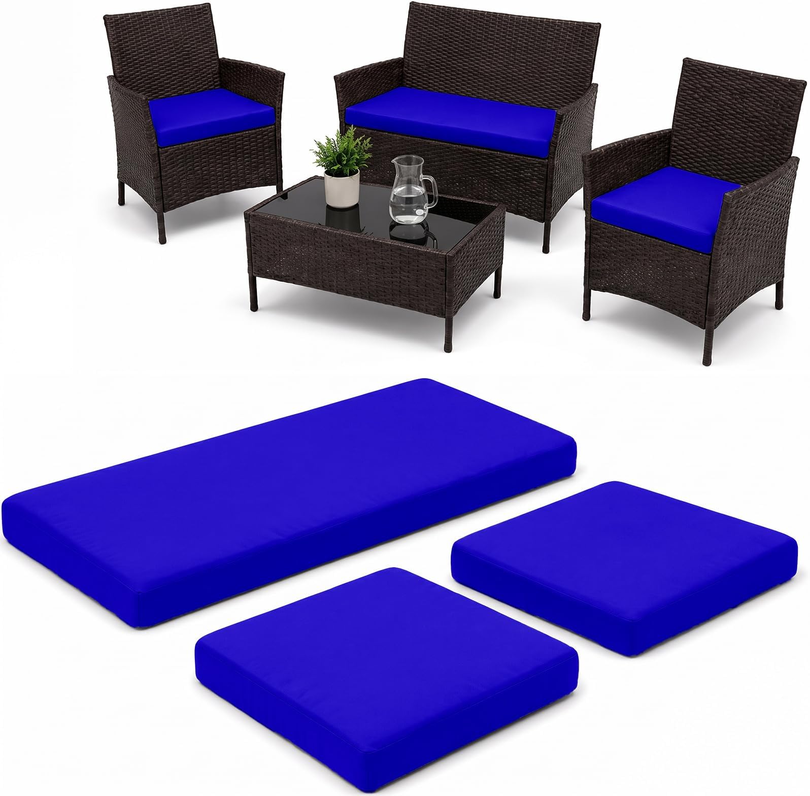 iSTYLE MODE BETTER HOME CHOICE 3 Pieces Replacement Cushions Set For Rattan Chairs Sofa Patio Garden Outdoor Furniture Water Resistant Patio Padding Lightweight and Durable (Royal Blue)