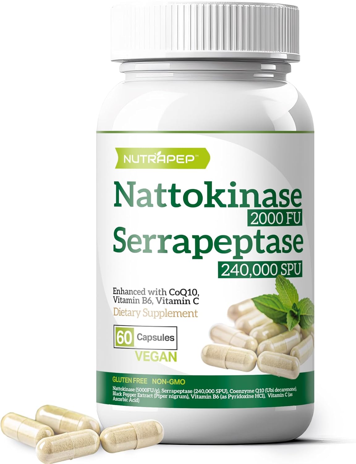 Nattokinase 2000 FU Serrapeptase 240000 SPU Supplement – Enhanced with Coenzyme CoQ10 Vitamin B6 Vitamin C Black Pepper Extract – Nattokinase 400mg Capsule for Men Women Nattokinase 2000 FU Serrapeptase 240000 SPU Supplement – Enhanced with Coenzyme CoQ10 Vitamin B6 Vitamin C Black Pepper Extract – Nattokinase 400mg Capsule for Men Women