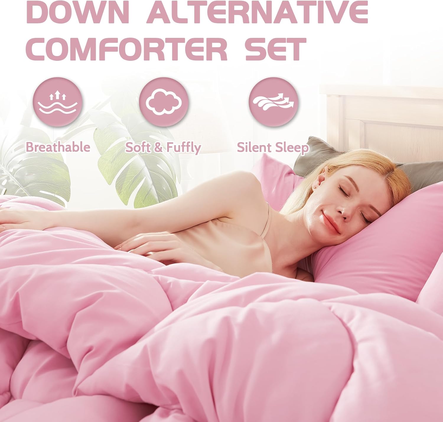 Decroom Lightweight Full Comforter Set with 2 Pillow Sham - 3 Pieces Set - Quilted Down Alternative Comforter/Duvet Insert for All Season - Pink - Full Size - Image 3
