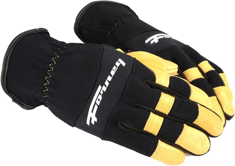 Forney 53091 Pigskin Leather Driver Premium Stretchable Men's Gloves, Large, Black/Gold