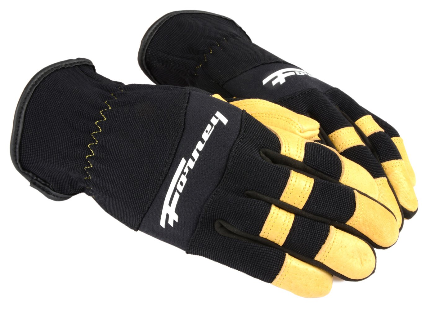 Forney 53092 Pigskin Leather Driver Premium Stretchable Men's Gloves, X-Large,Black/Gold