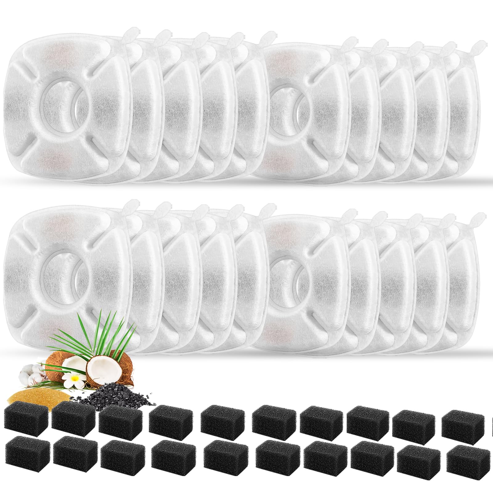 40 filtros de repuesto para fuente de gato, paquete de 20 filtros de repuesto para fuente de agua para gatos con 20 esponjas de prefiltro, filtro de fuente para mascotas apto para fuente automática de