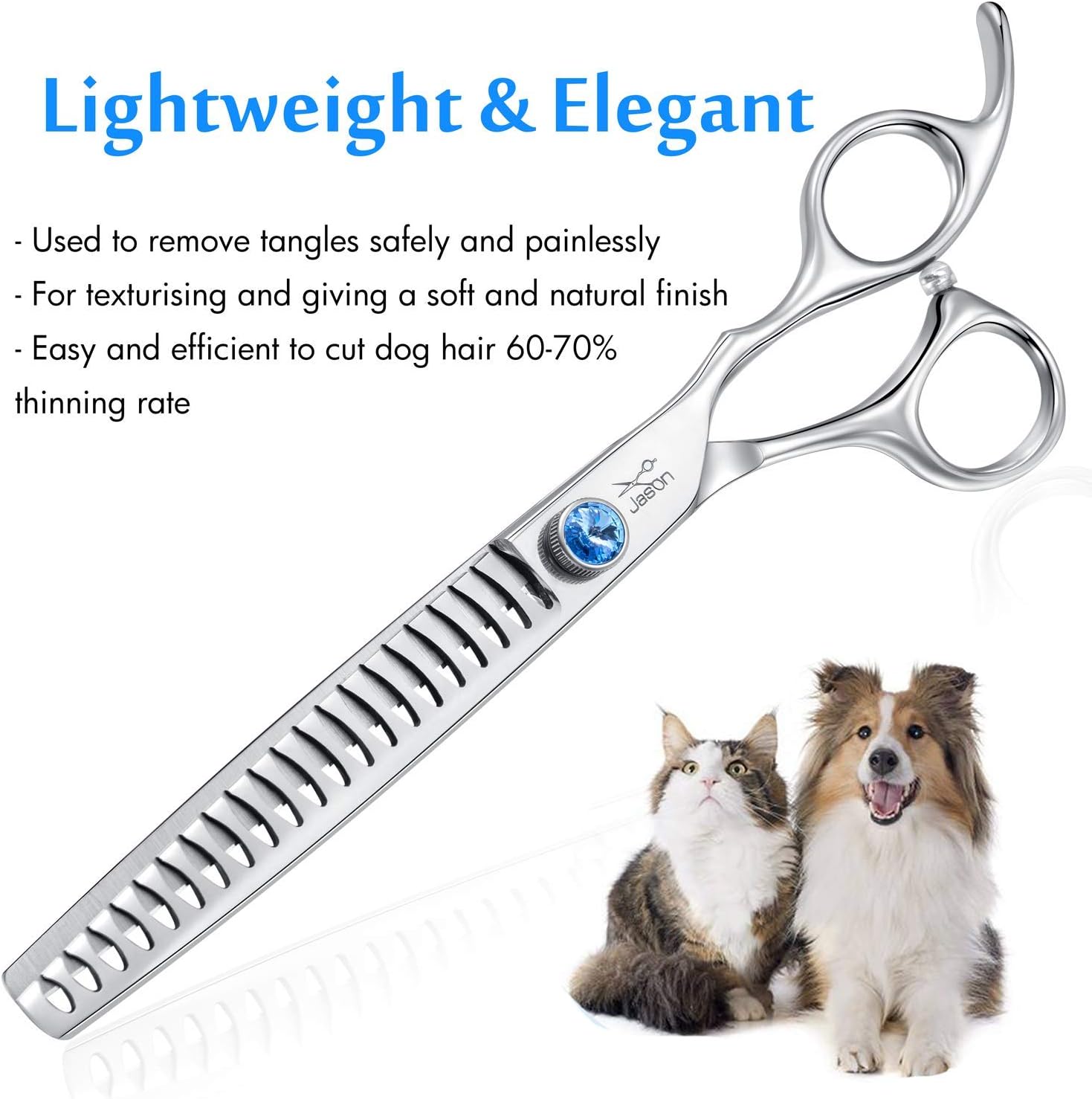 JASON 7 Inch 21-Teeth Chunkers Shears for Dogs, Ergonomic Cats Grooming Texturizing Blending Thinning Shears Pets Trimming Kit with Offset Handle, Sharp, Comfortable Shear Christmas Gift