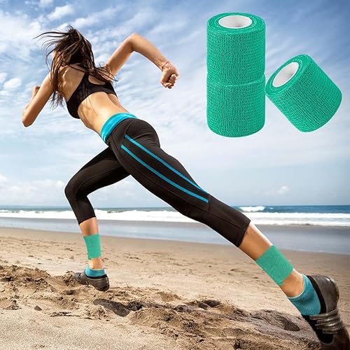 Miniatura 7 de OBTANIM Paquete de 15 rollos de vendaje autoadhesivo de 2 pulgadas x 5 yardas, rollos de cinta elástica autoadhesiva para estiramiento atlético,