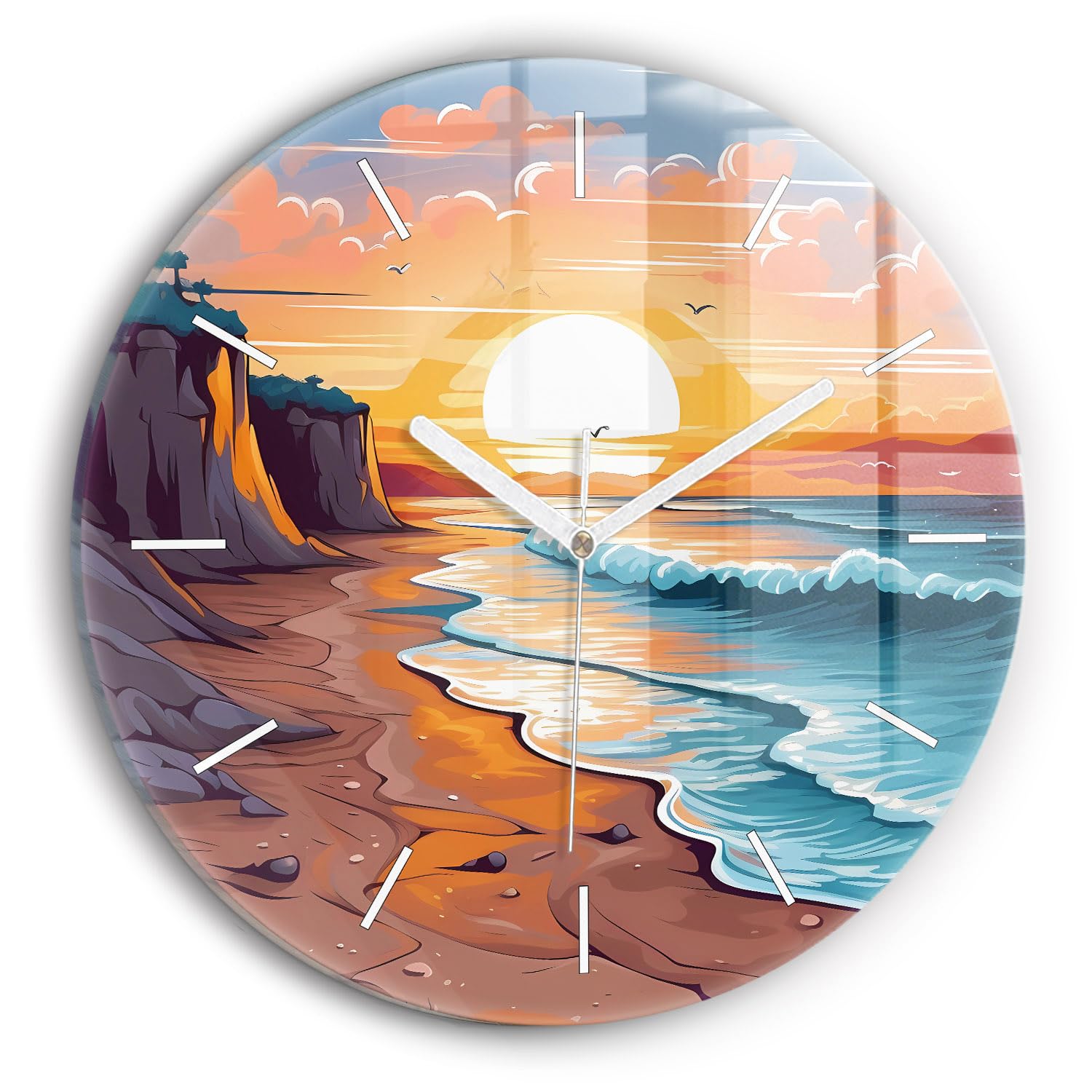 Horloge en verre Océan et Soleil de Conte de fées Wallfluent 30 cm chic