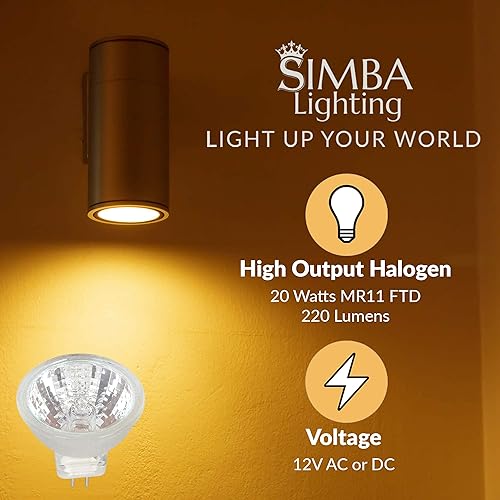 Miniatura 4 de Simba Lighting MR11 - Bombillas halógenas de 20 W 12 V FTD (paquete de 6) 2 pines 220 lm para paisaje, acento, luces de pista y fibra óptica, base