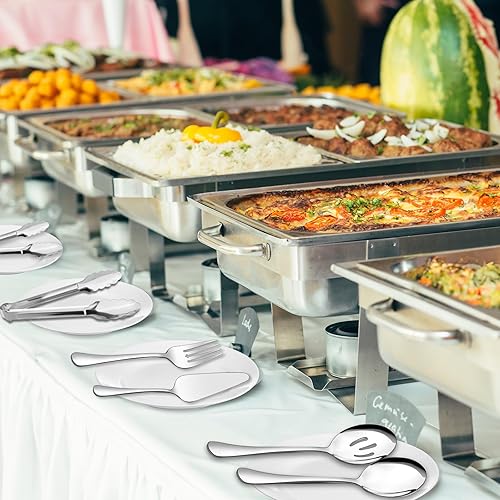 Miniatura 7 de Utensilios para servir, juego de 6 piezas de XEVOM de acero inoxidable que incluye cuchara para servir, cuchara ranurada para servir, tenedor para