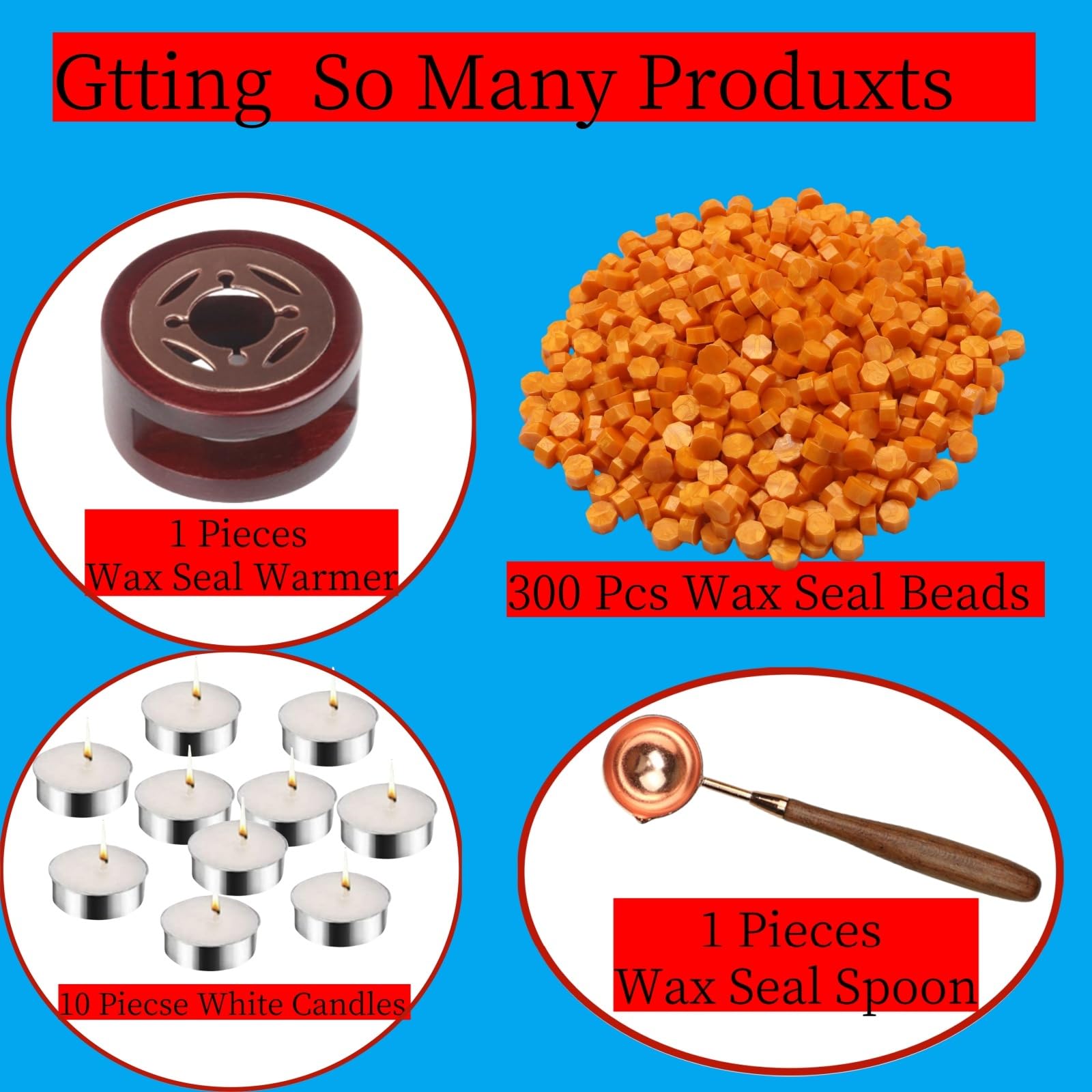 Sealing Wax Beads Kit, Atopbb 300pcs Mixed Red Color Wax Seal Beads, 1pcs Wooden WaxSeal Warmer - Image 2