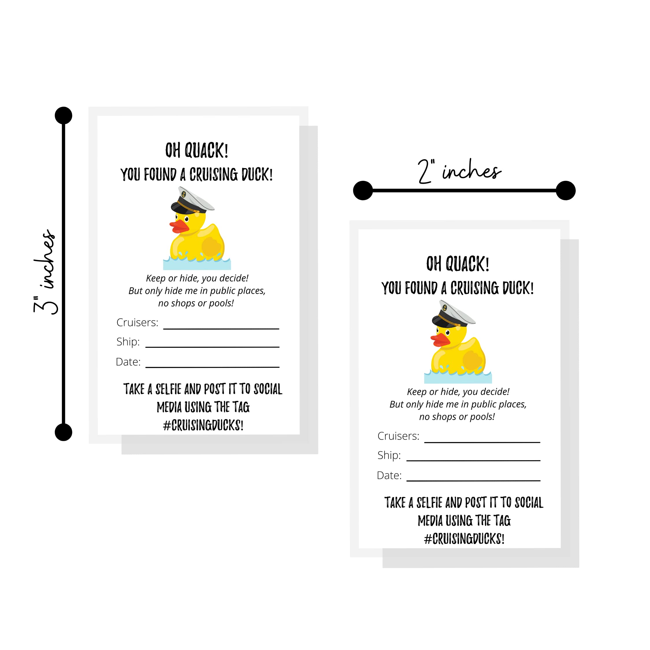 Amazon.com : Cruising Ducks Tag | 50 Pack | Carnival Rubber Cruising Duck  Tag | Printed Physical Tags 2 x 3.5" inches Business Card Size |  #CruisingDucks ConQuackulations : Office Products