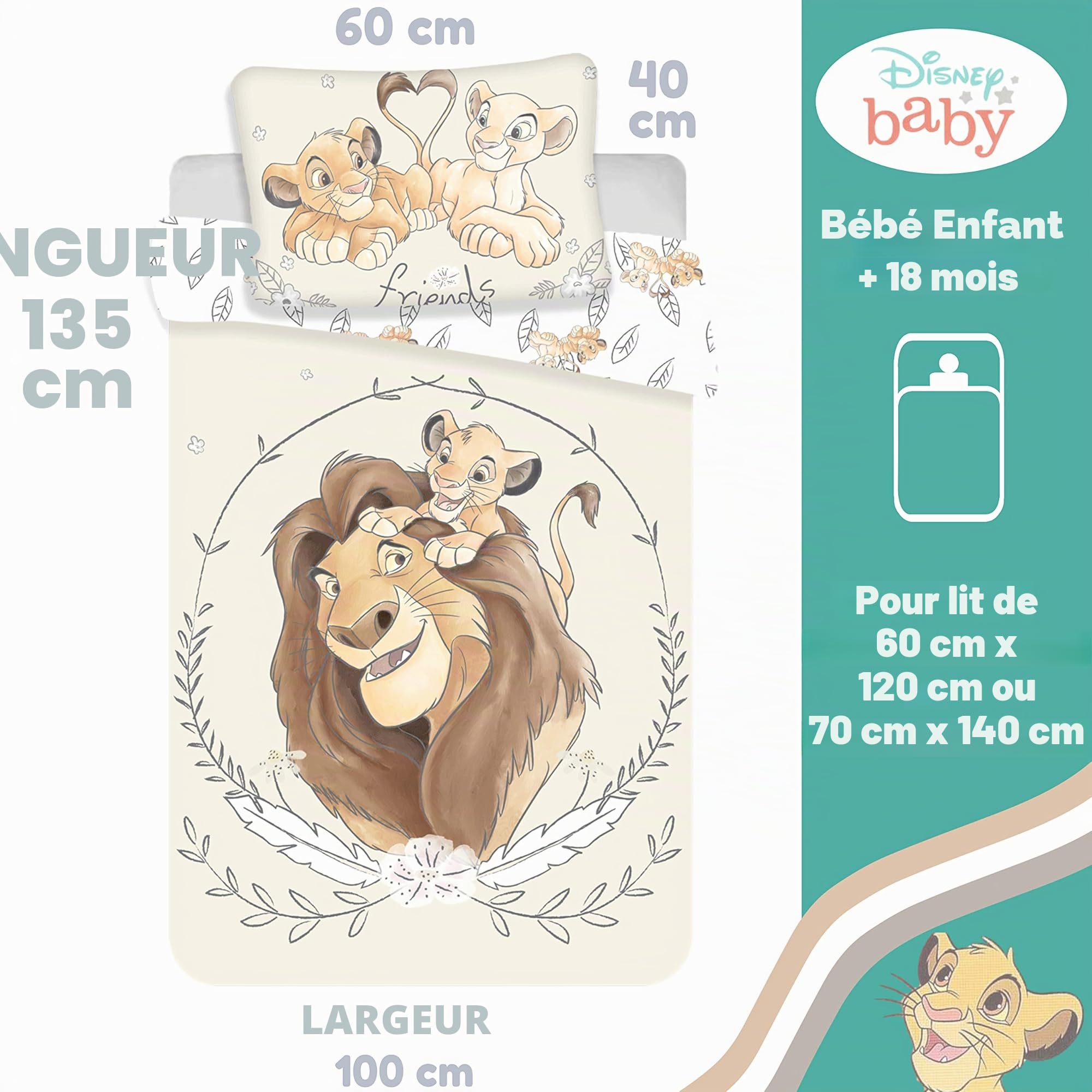 Le Roi Lion Parure de lit Bébé 2pcs 100x135 cm 100% Coton Simba Mufasa