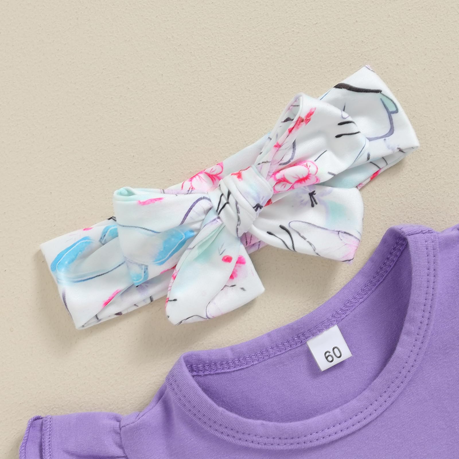 Bonangber Baby Girl Summer Clothes Butterfly Print Fly Sleeve Romper Onesie Flare Pants Set Newborn Girl Photography Outfits(A-Purple,12-18 Months)