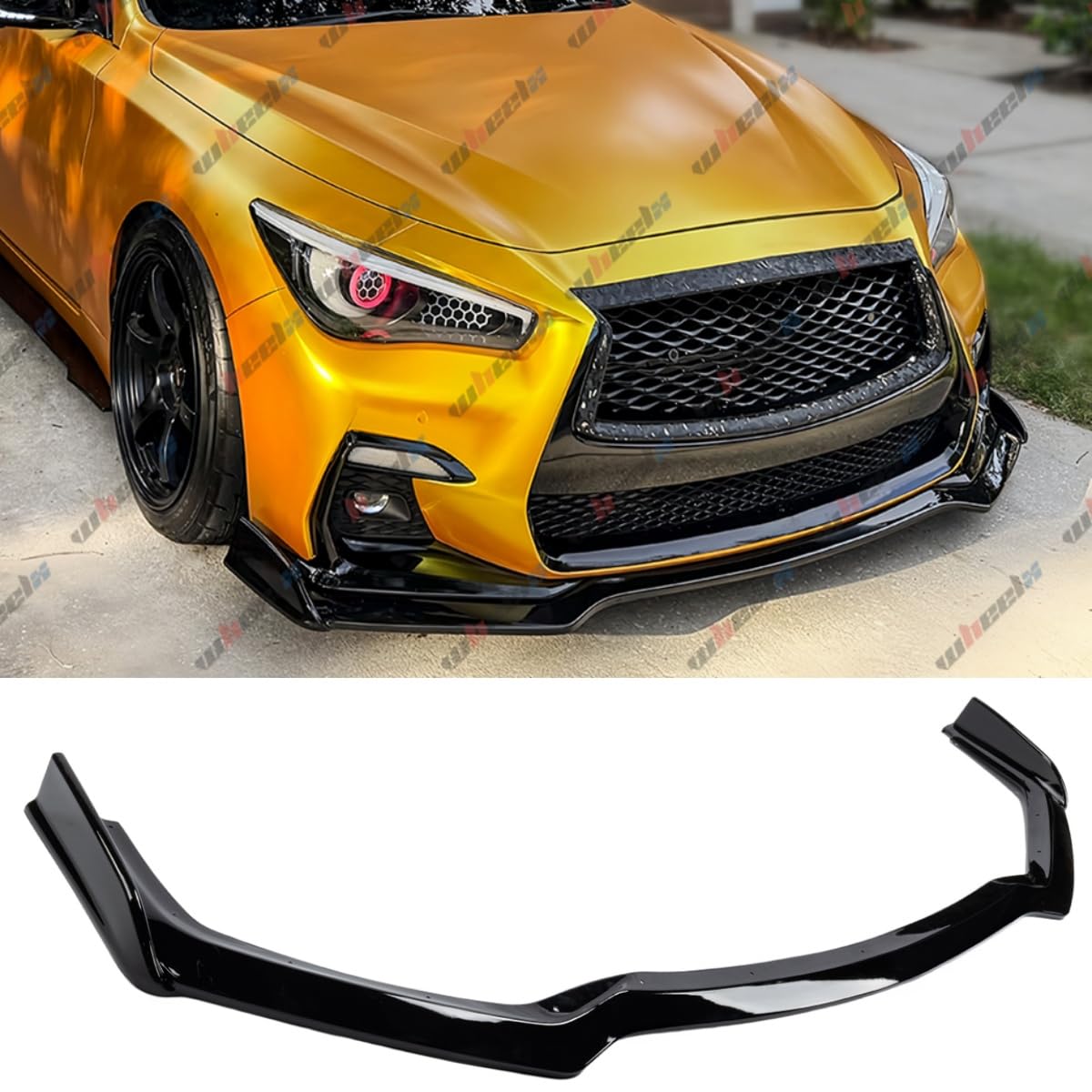 Photo 1 of *Dirty* WheelX Front Bumper Lip Splitter Compatible with Infiniti Q50 Sport 2018-2024 Winglet Style, Air Dam Spoiler Lower Chin, Fits for 18-24, Protection Body Part (Gloss Black)