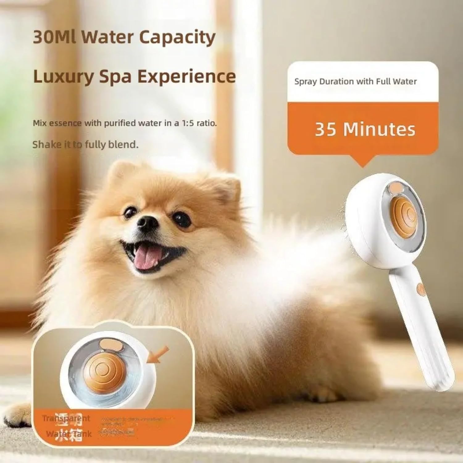 Electric Pet Steamy Brush Deshedding Comb with Transparency WaterTank and Sprayer Design for Efficient Dog Cats Grooming Pet Hair Brush