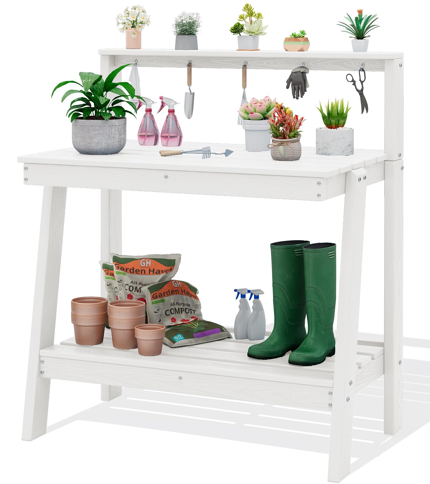 SERWALL 3-Tier HDPE Gardening Table with Angled Legs