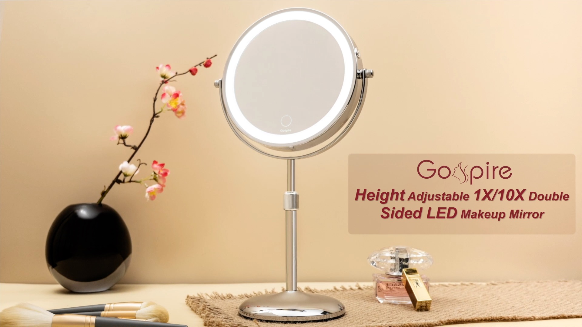 Espejo de maquillaje con luces y aumento 10X ajustable 7 pulgadas miniatura 7