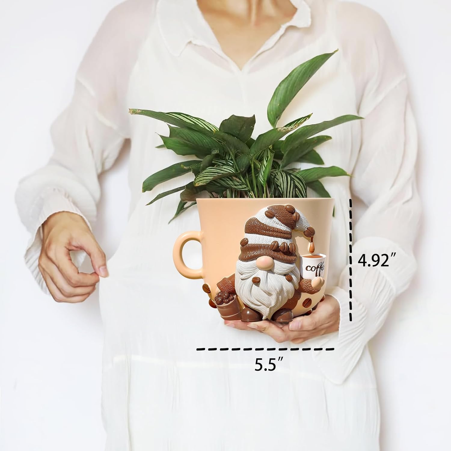 GUGUGO Coffee Cup Gnome Plant Pots, Cute Unique Flower Pots for Indoor Plants, Funky Small Planters with Drainage Holes, Eclectic Home Decor Aesthetic, Funny Gardening Planter for Couple Gift, Male