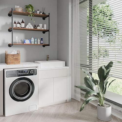 Miniatura 6 de Soportes industriales para estantes de tubería de montaje en pared, estantería negra abierta para cocina, soportes de estante flotante, soportes