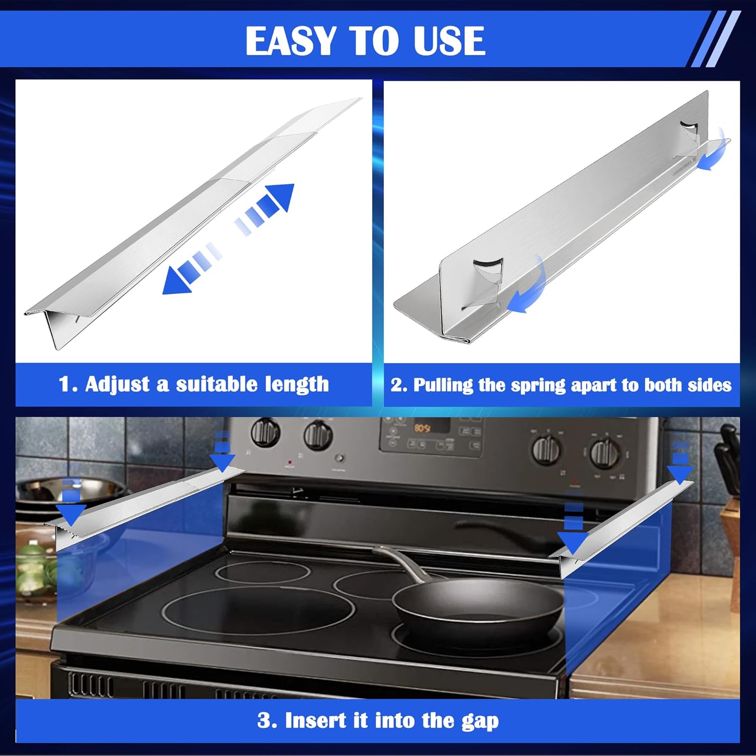 Windspeed 2 Pack T Shaped Stove Gap Covers Stainless Steel Kitchen Stove Counter Gap Cover Between Stove and Counter Edge Filler Length 13.8" to 27.6" Include Clean Cloth and Sponge
