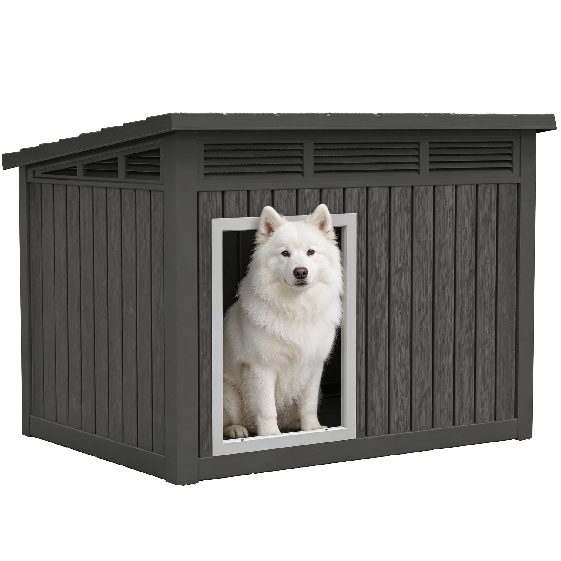 Fancyango Outdoor Dog House for Large Dogs, Outside Dog House with Weatherproof Roof, XL Dog House (Matte Black, 43" L x 33" W x 32" H)