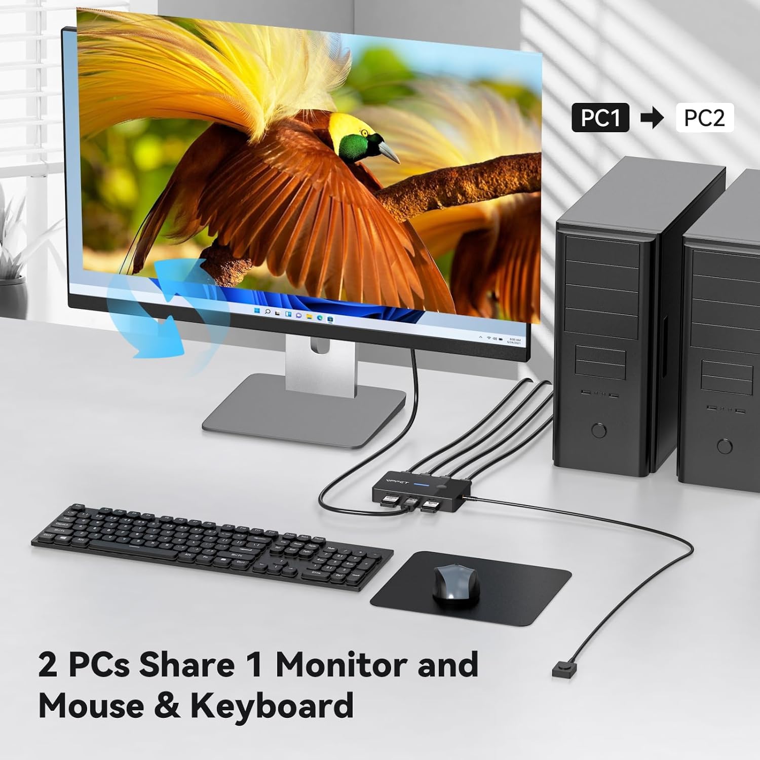 VPFET 4K @ 60Hz HDMI KVM Switch 2 PC 1 Monitor, USB, for 2 Computers Sharing 1 Monitor and 1 Keyboard/Mouse, with Desktop Controller and 2 USB Cables, Plug and Play Black