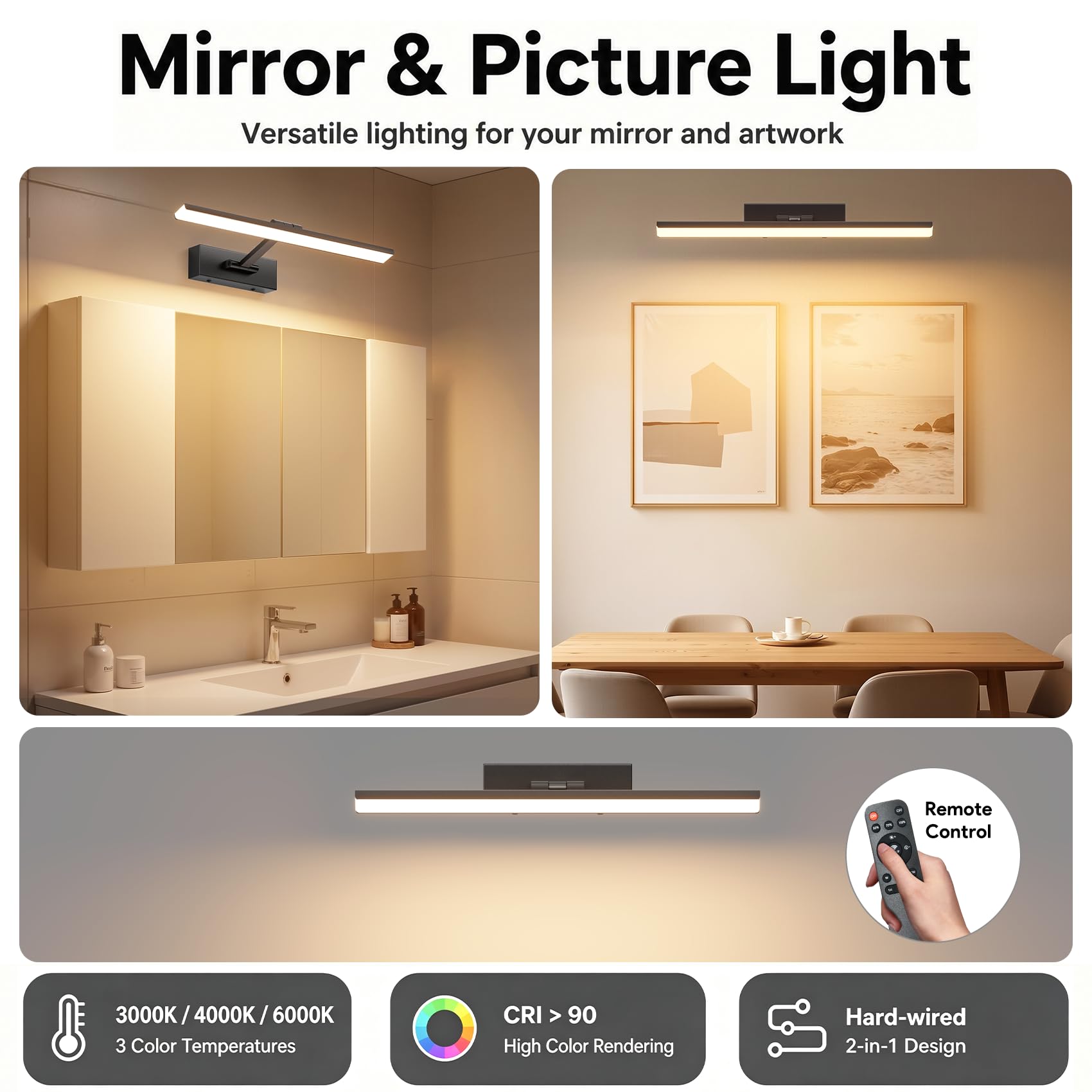 Klighten Lampada Specchio e Lampada Quadro LED da 40 cm,12 W,Nero