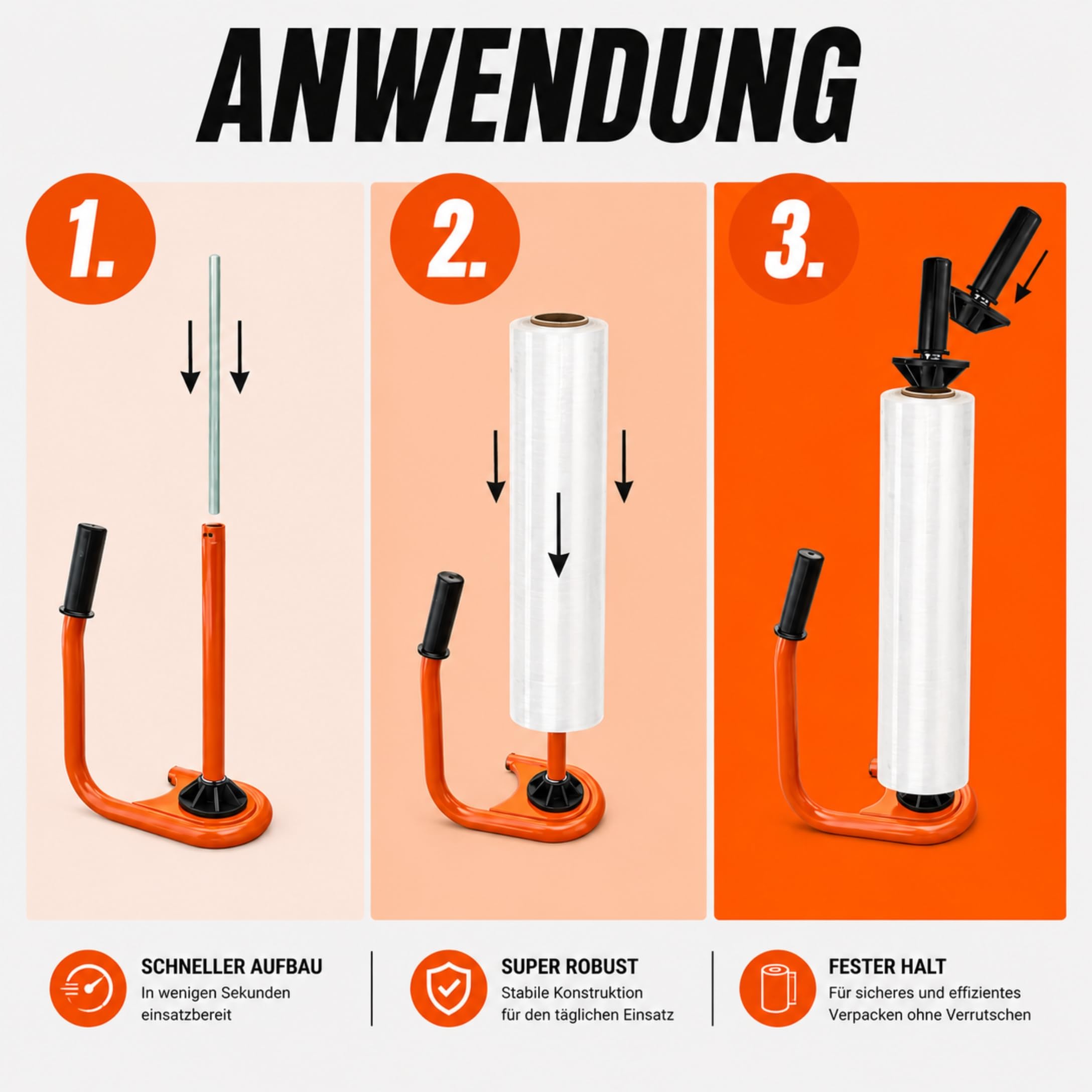 Stretchfolien Abroller Profi 450-500 mm orange Metall SRT