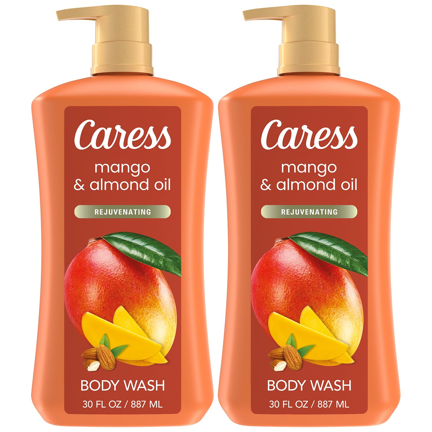 Caress Body Wash, Mango & Almond Oil 2-Pack – Moisturizing Body Wash for Smooth & Rejuvenated Skin, Body Soap Liquid, 30 Fl Oz Ea