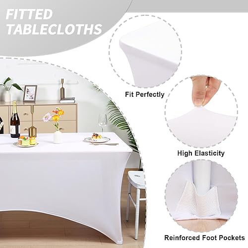 Miniatura 2 de Fixwal Manteles de mesa para mesas rectangulares de 8 pies, paquete de 2, mantel blanco rectangular, mantel de elastano elástico (96 pulgadas de