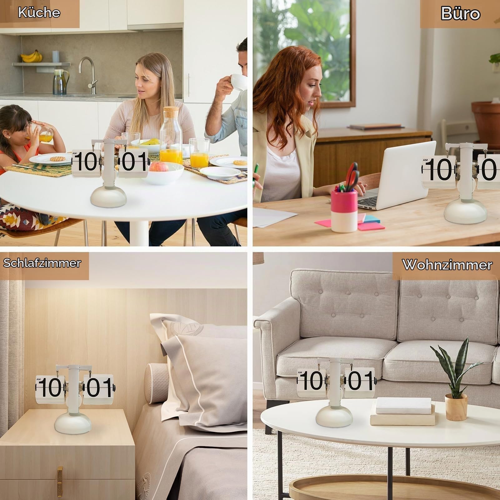 Flip Clock Retro Vintage Design Schreibtisch Uhr Tischuhr Daunenuhr genaue mechanische Tabletop Flip Clock für Wohnzimmer Studie(Weiß)