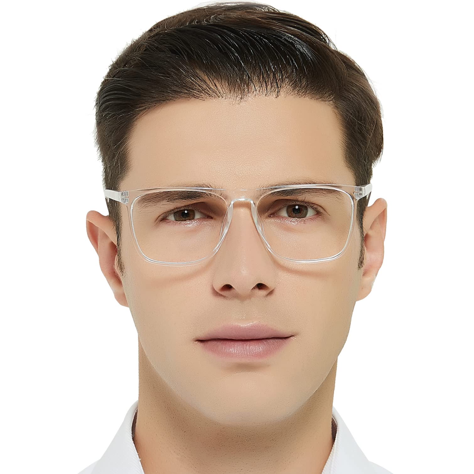 OCCI CHIARI Mens Oversized Reading Glasses +1.25 Clear Frame Readers Glasses for Men Lightweight Reading Glasses Spring Hinge (Transparent,125) - Image 2
