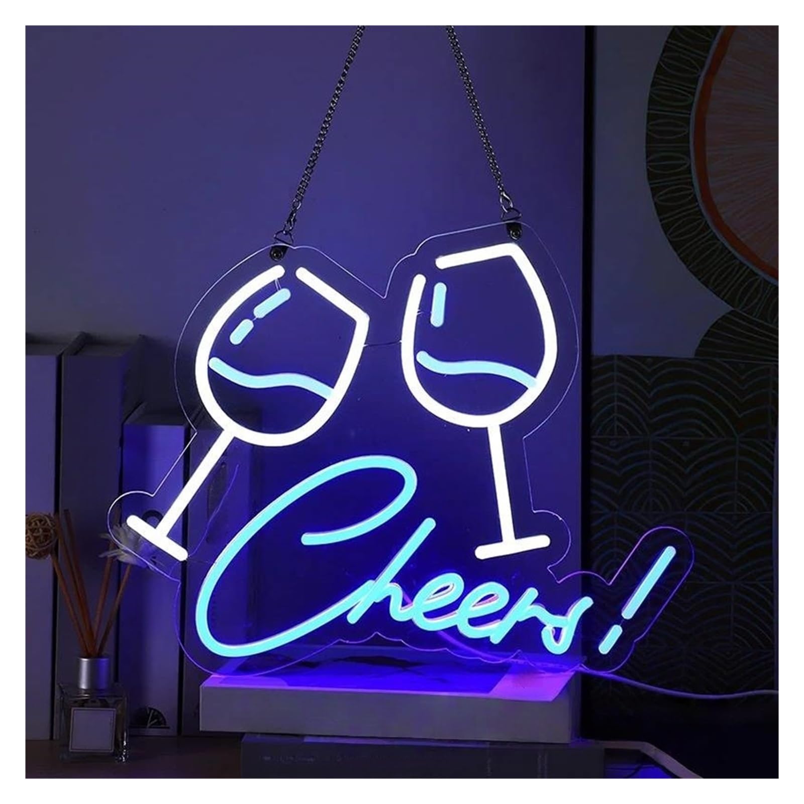 SHOUXI Sign Lamp Cheer Beer Bar Neon Sign Wine Glasses Party Decoration Lamp Nightlight for Restaurant Shop Hanging Wall 31cmx38cm(D)