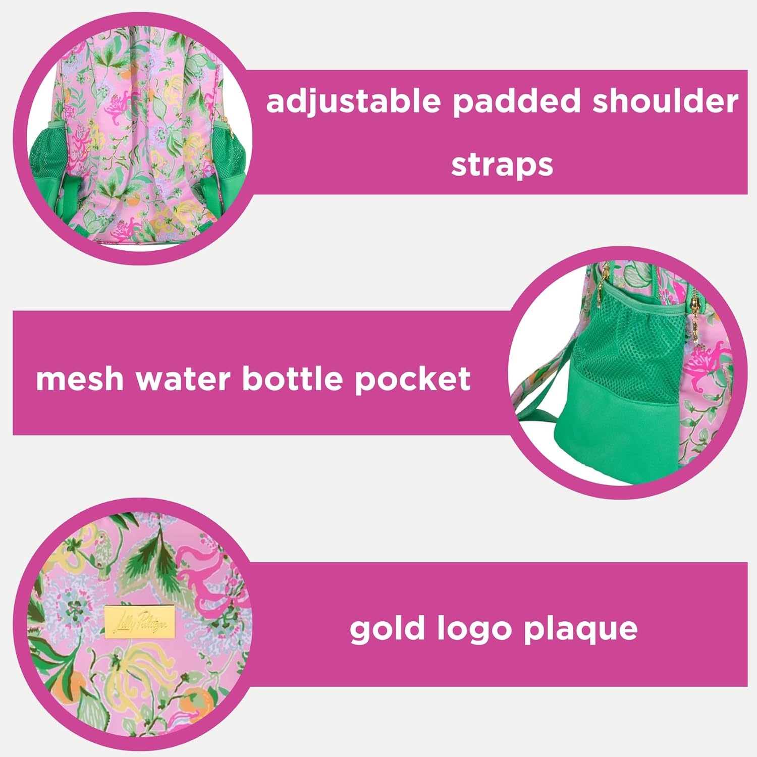 Lilly Pulitzer Large Backpack with Pockets, Adjustable Strap, and Handle, Large Bookbag for Work and Travel, Via Amore Spritzer
