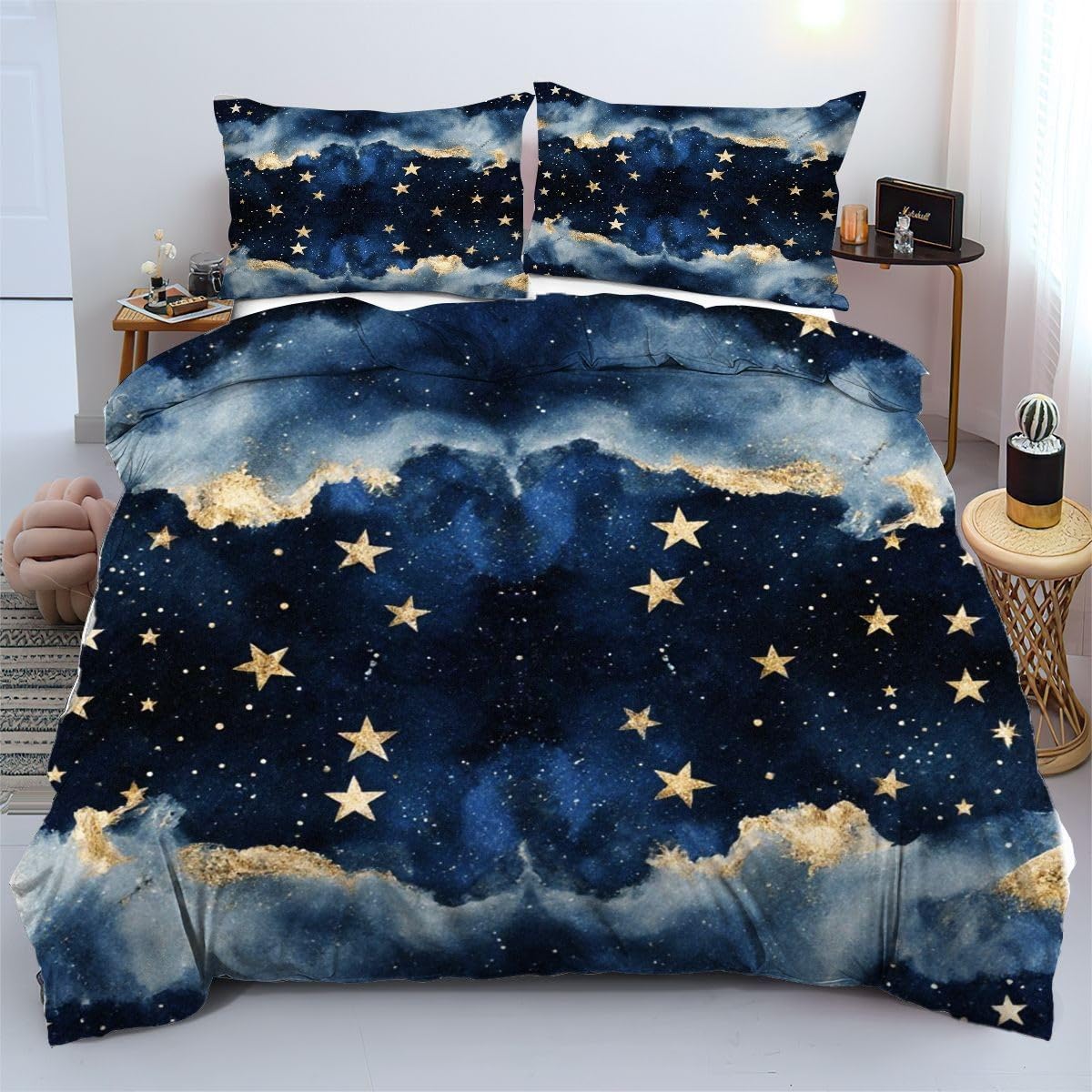 Housse de couette 90x190 parure de lit microfibre douce enfant étoiles