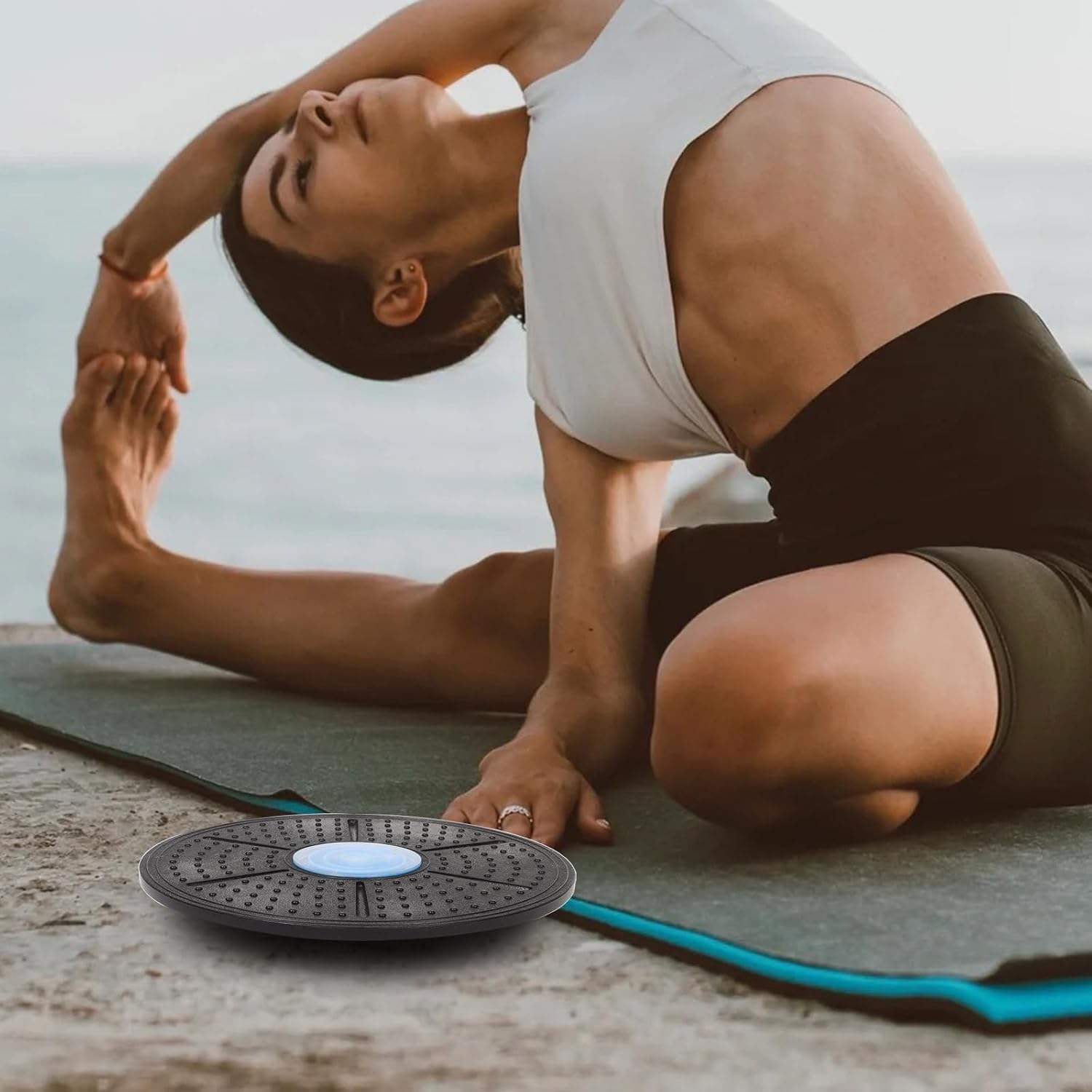 Healeved Workout Balancing Board and Exercise Step Platform, Blue Maze Pattern, Non-slip Fitness Balance Trainer for Home Workouts and Core Stability Training