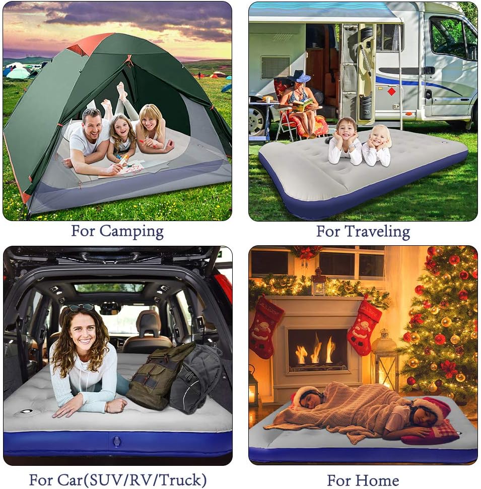 SAYGOGO Camping Air Mattress Travel Bed Sleeping Pad - Leak Proof Inflatable Mattress with Home/Car Use Air Pump Built-in Pillow Foot Pump Air Bed for Home Camping SUV Truck RV - 54 Inch Width : Sports & Outdoors