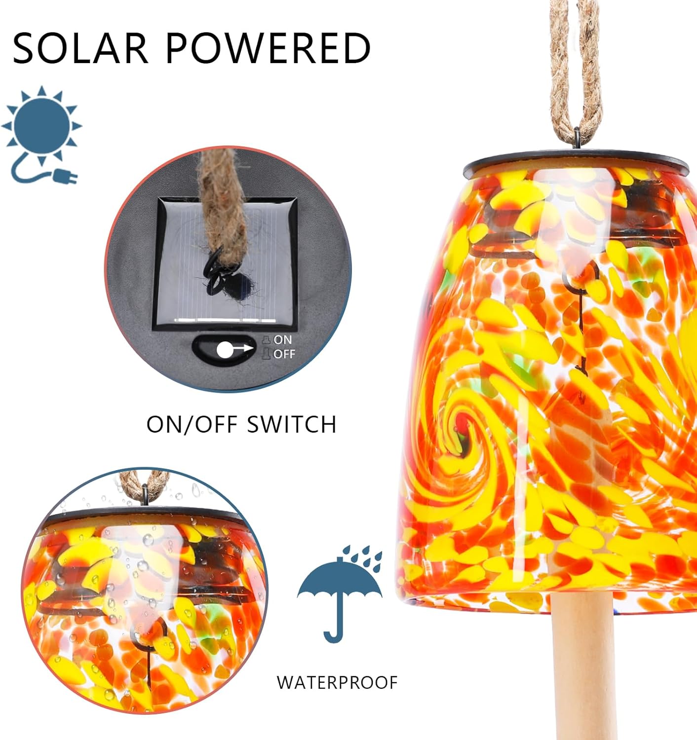 Taman Solar Wind Chime - 28" Glass Solar Lights Wind Chimes Valentine's Day Gift for Outside Deep Tone Decorative Mother's Day Memorial Gift for Home, Outdoor, Yard, Patio, Balcony, Garden Decor - Image 5