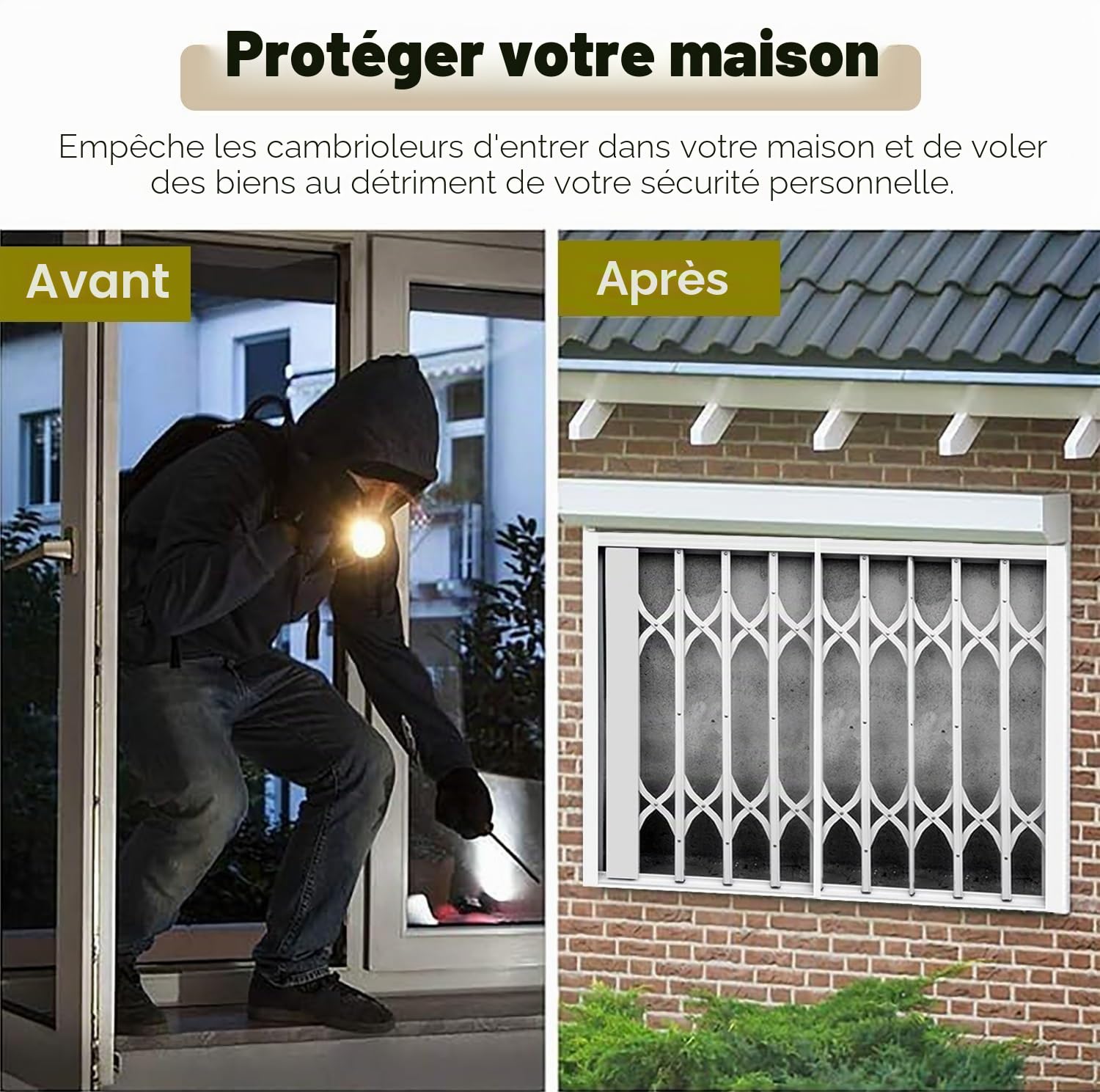 Garde Corps Fenetre Grilles Anti-effraction pour Portes-fenêtres Coulissantes en Verre et Portes D'entrée, Grille de Sécurité Extensible avec Clé, 60, 70, 80, 90, 100, 120, 200, 210, 230 cm(50x95cm/19